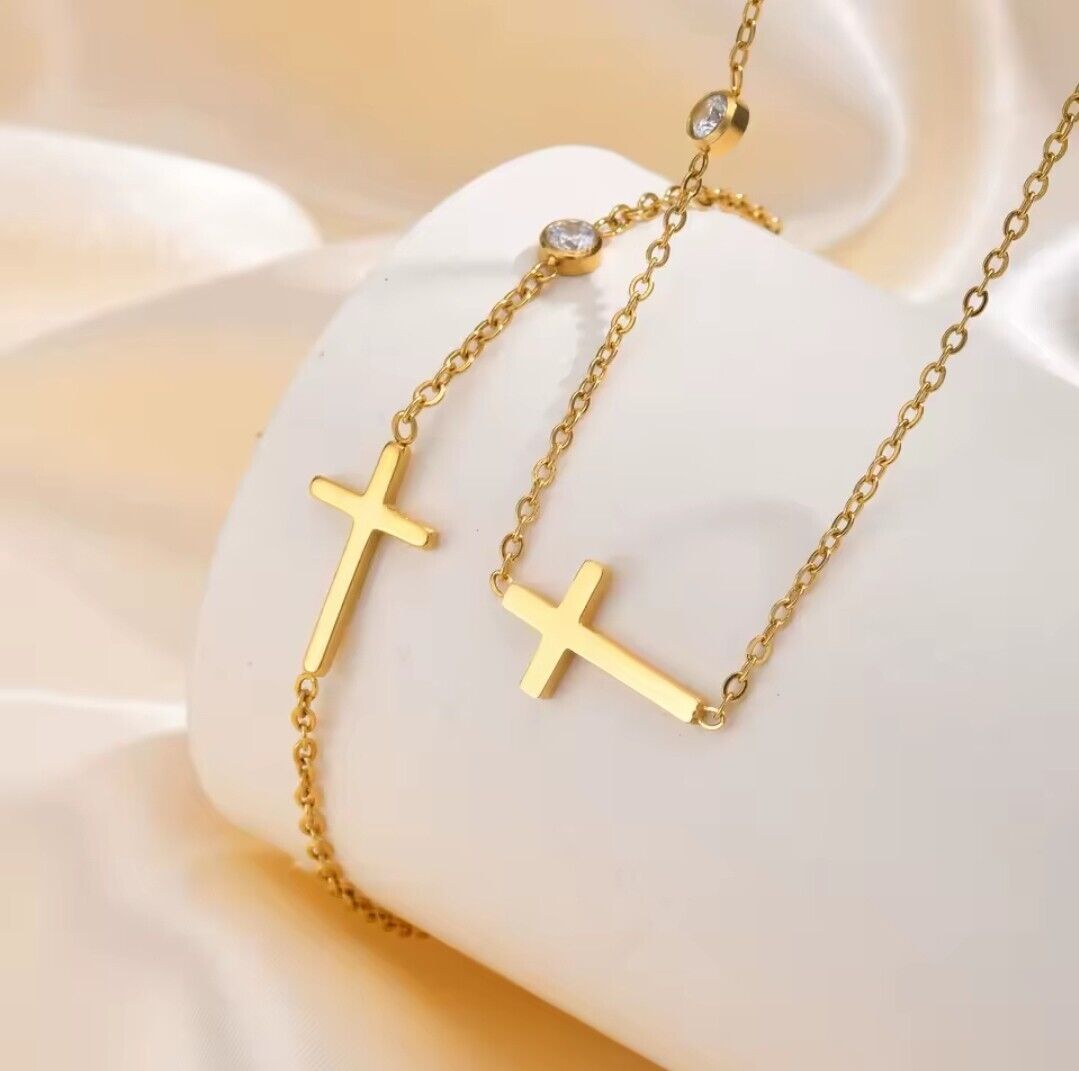 Cross Necklace for Women 14K Gold Plated Dainty Small Cross And CZ Pendant