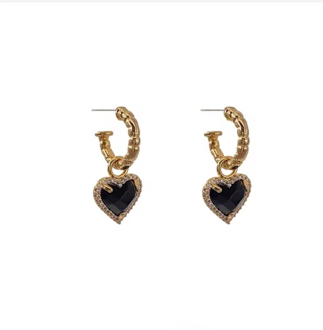 Black Heart Earrings Women Zircon Drop Couple Creative Elegant Jewelry Love