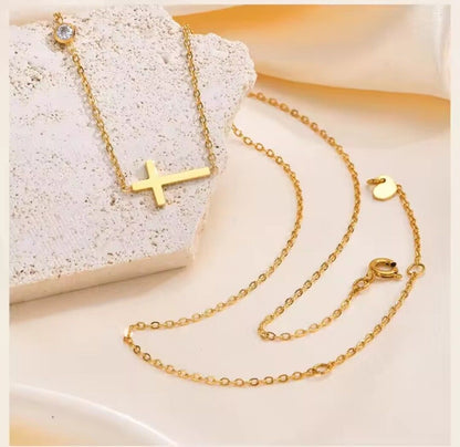 Cross Necklace for Women 14K Gold Plated Dainty Small Cross And CZ Pendant