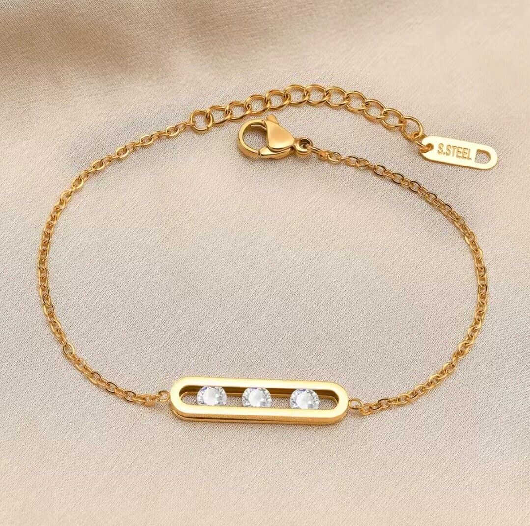 14k Gp Bracelet Oval Messika Type Charm With Moving CZs Simple Jewelry