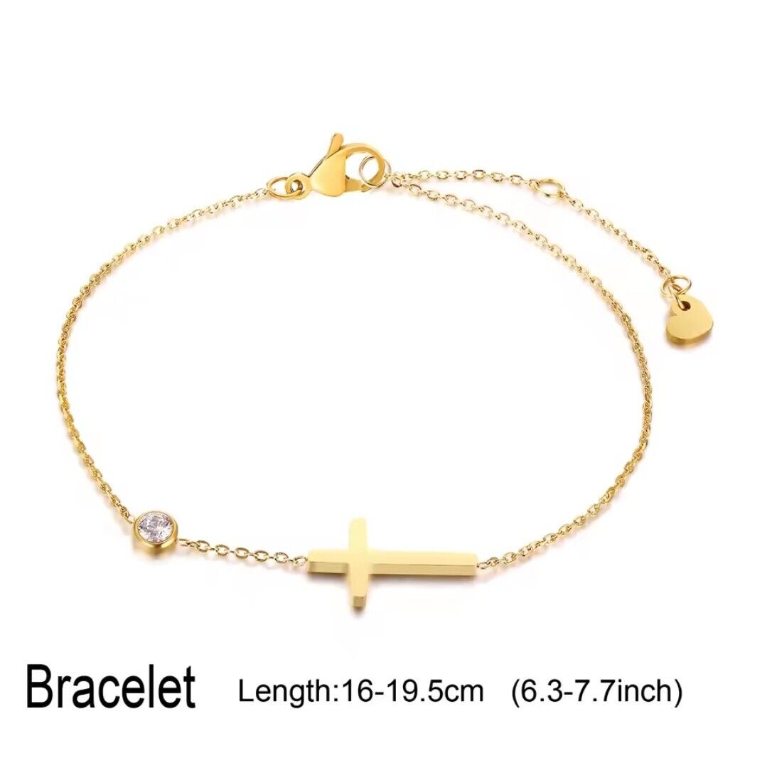 Cross Bracelet for Women 14K Gold Plated Dainty Small Cross and CZ Pendant