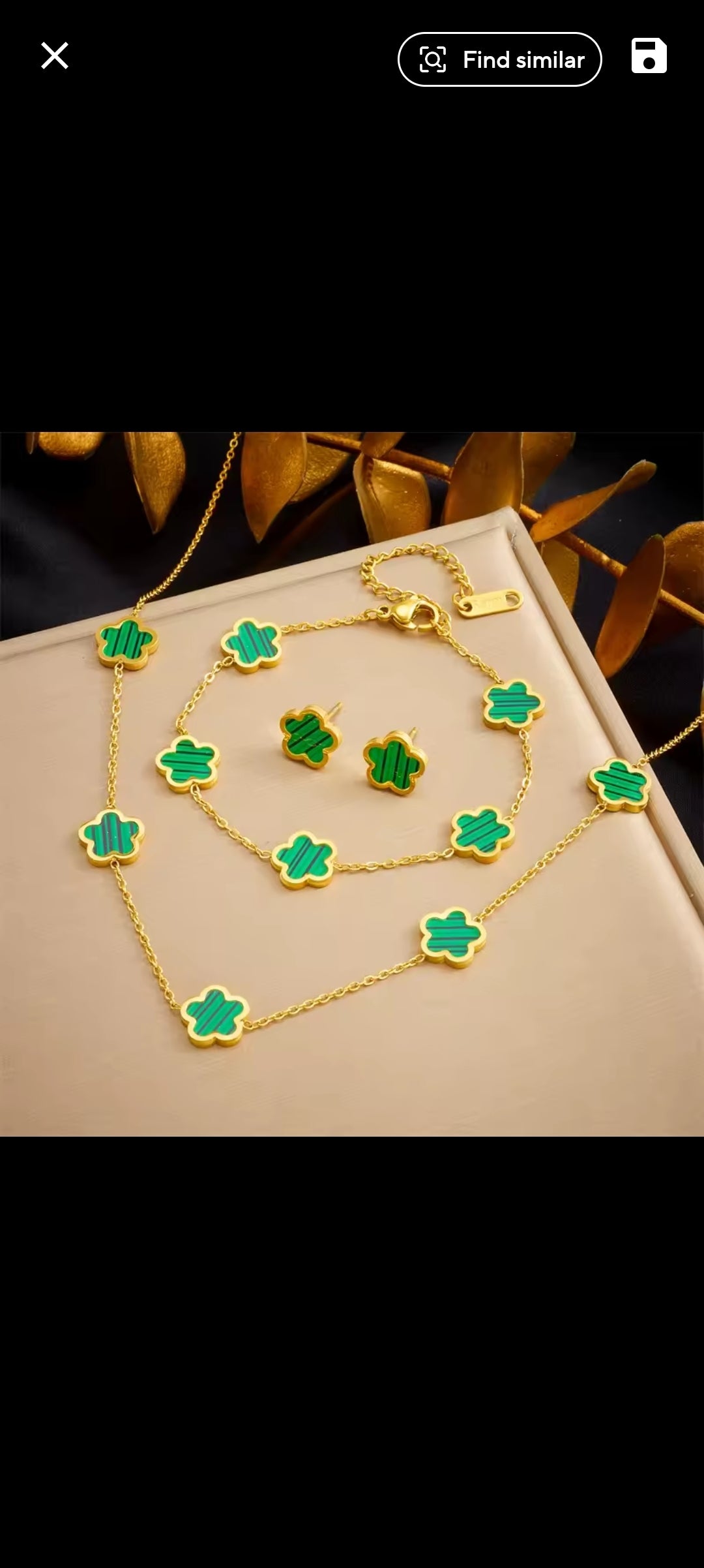 3 Piece  5 Leaf Clover Jewelry Set Earrings, Necklace and Bracelet