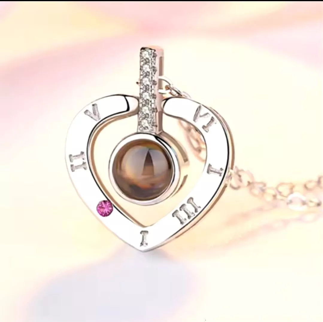 925 Silver & Rose Gold Necklace & Projection Pendant Reads (I Love You) 100 Languages