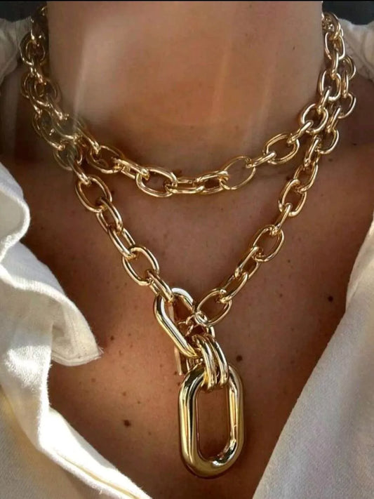 Women's Jewelry Exaggerated Chunky Gold Plated Multi-Layer Chain Choker Necklace