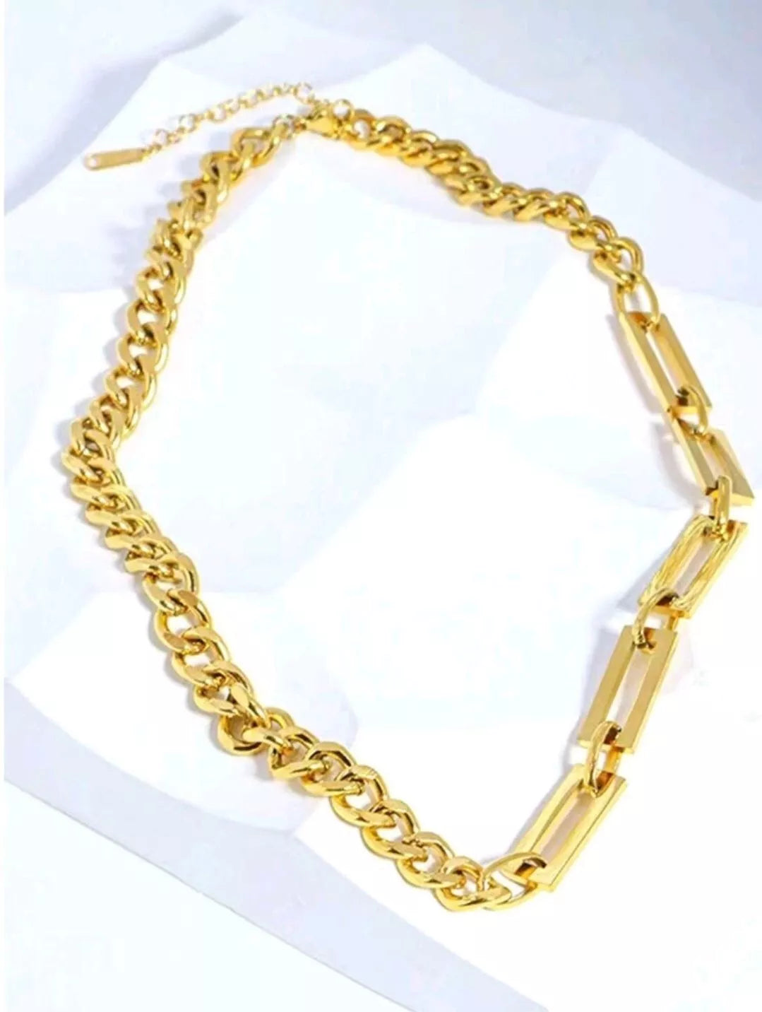 18K Gold Plated Stainless Steel Cuban Link Chain Bracelet Necklace Jewelry Set.