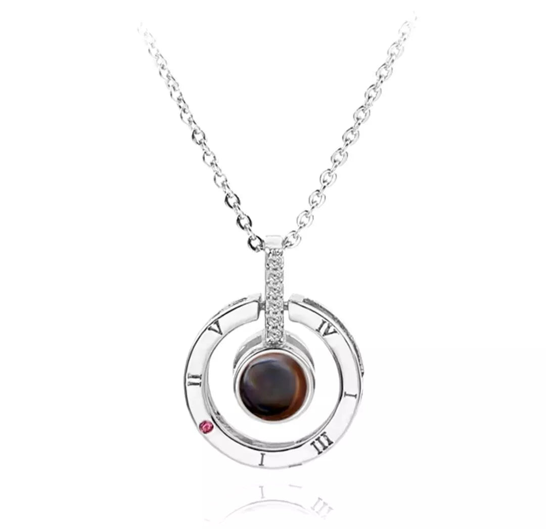 925 Silver & Rose Gold Necklace & Projection Pendant Reads (I Love You) 100 Languages