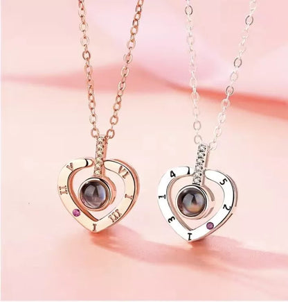 925 Silver & Rose Gold Necklace & Projection Pendant Reads (I Love You) 100 Languages