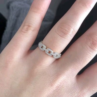 Dainty Silver Cuban Link  Ring Covered In CZs Size 8 & More