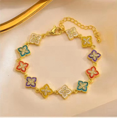 Elegant 11 motifs/clover Bracelet  Multicolor Gold & Zirconia Unisex Bracelet