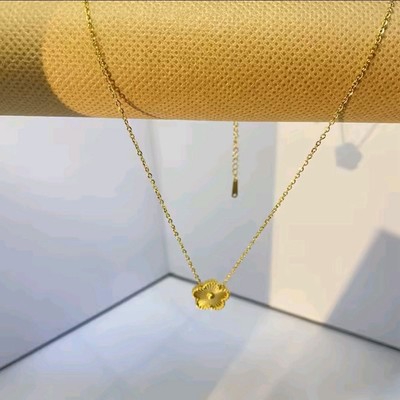 Gold 5 Leaf Clover Pendant On A Gold Plated Necklace