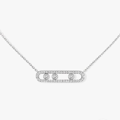 Sterling Silver Necklace with Rectangle Charm With 3 Sliding CZ's In Bezel