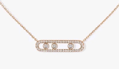Rose Gold Plated Necklace with Rectangle Charm 3 Sliding CZ’e In Bezel