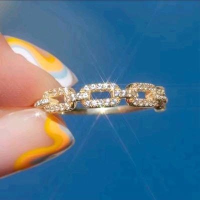 Dainty Gold Plated Cuban Link  Ring Covered In CZs Size 8 & More