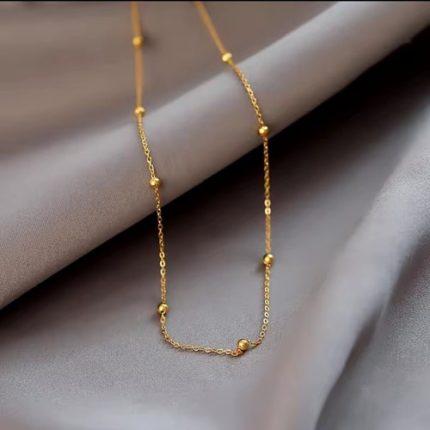 Plain 14K Yellow Gold Plated Satellite Beaded Dainty Necklace 16 Inches