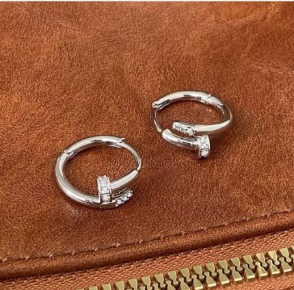 Great Quality Sterling Silver Rounded Nail Hoop Earring with CZ