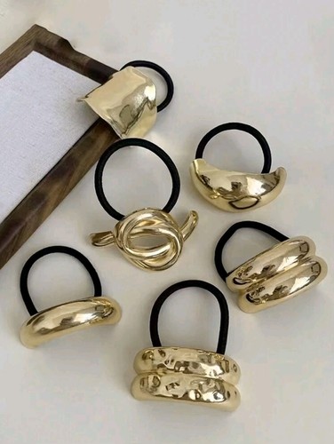 Elegant 6 PSC Set Of Gold Plated Elastic Hair Bands  Fashion Scrunchies Women's