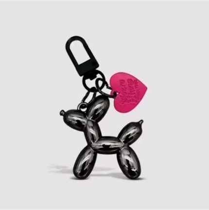 Cute Balloon Animal - Black Dog w/Pink Heart Keychain/Purse Accessories