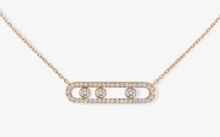 14k Gold Plated Necklace with Rectangle Charm 3 Sliding CZ’e In Bezel