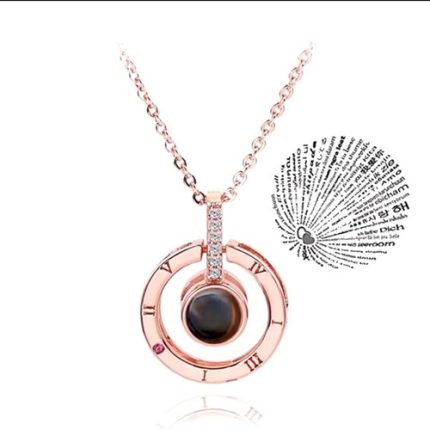 Rose Gold Necklace & Projection Pendant Reads (I Love You) 100 Languages