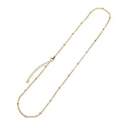 18k GP Beaded Chain Necklace  2mm Ball Adjustable Choker 14"- 17" Necklace