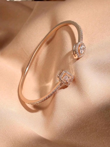 Top Rose Gold Plated Adjustable Cubic Zirconia CZ Drop Square Round Cuff Bangle