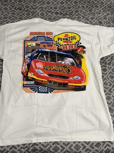 Vintage 90’s NASCAR Pennzoil 400 Car Racing Art White Tee Shirt - XL New
