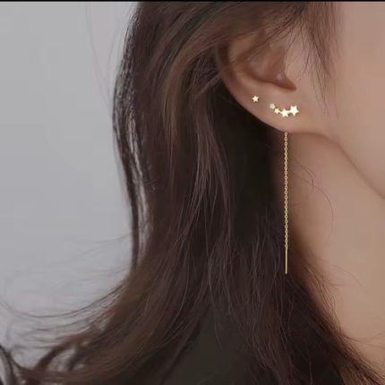 Star Crawler Gold Plated With Dangle Line Earrings