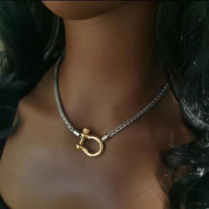 Non Tarnish Minimalistic hardware bolted charmIndustrial 18KGP & Silver Necklace